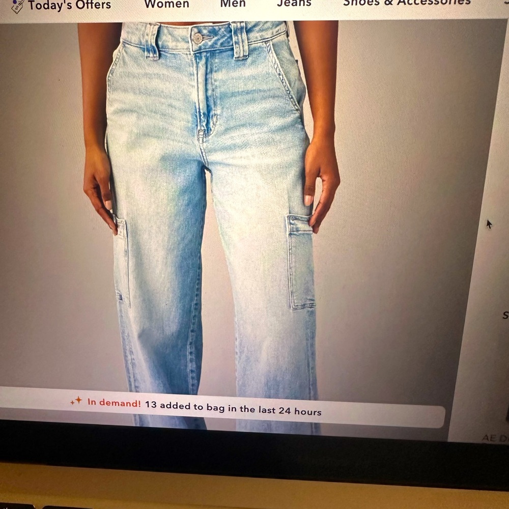 AE Dreamy Drape stretch Super high waisted cargo baggy wide leg jeans